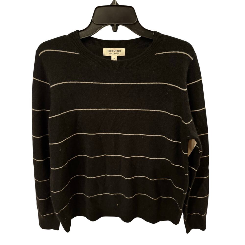 Nordstrom Cashmere Crewneck Sweater - Black & White XL